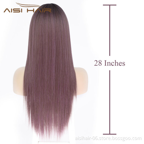 Aisi Hair Party Cosplay Popular Wholesale Vendor Long Silky Straight Ombre Purple Wig For Black Women Synthetic Hair Wigs